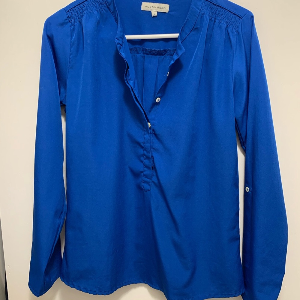 Solid blue formal blouse